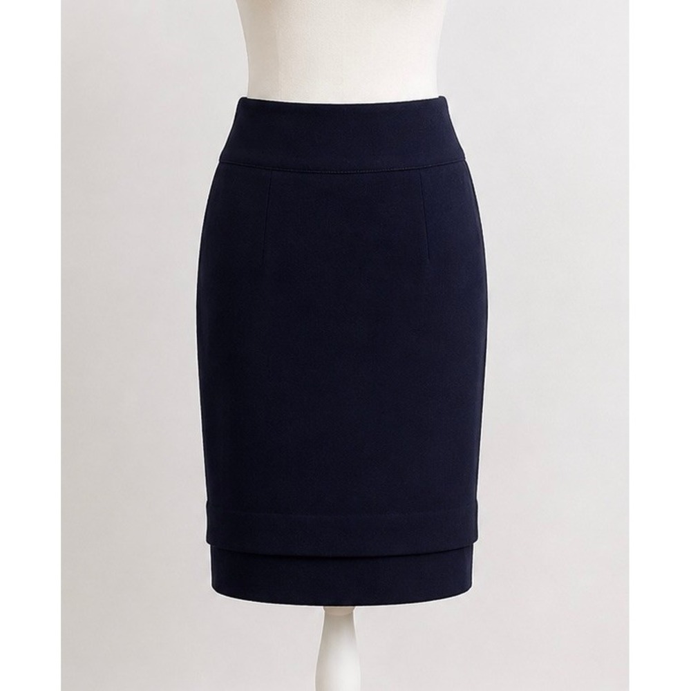 CAbi Navy Blue Lido Tiered Pencil Skirt Style 5051 2 Pockets Back Vent Workwear